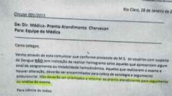 Imagem da circular fotografada dentro de uma unidade de saúde de Rio Claro relacionada aos exames de sangue