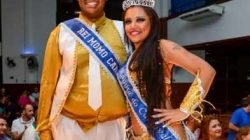 O superanimado rei momo Renan e sua rainha Thainá, após a cerimônia que os elegeu no comando do Carnaval 2016 em RC